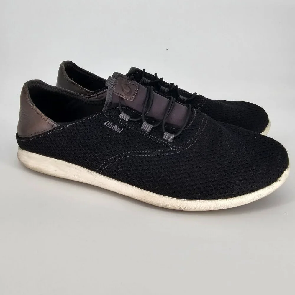 Olukai Mens Alapa Li Shoes 10.5 Black Woven Leather Accents Casual 10395-406C